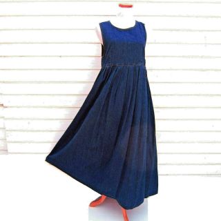 Laura Ashley Denim Blue Pinafore Dress Jumper Cotton Sz 8 Vintage Long