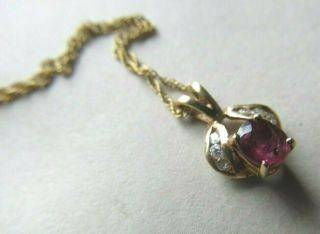 Vintage 14k Gold Ruby & Diamonds Pendant Necklace 1.  4 Grams Estate Jewelry