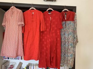 Vintage Red Dresses Bundle Of 4 Indian Cotton Gauze Dress/ Silk Dress