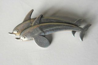 Vintage Georg Jensen Sterling Silver Dolphins Pin Denmark 317