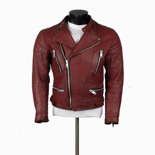 Vintage Wolf Leather Motorcycle Jacket Burgundy M 42 Cafe Racer Punk Rock