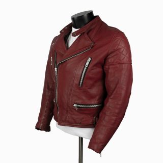 Vintage WOLF leather motorcycle jacket Burgundy M 42 cafe racer punk rock 2