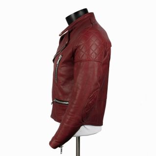 Vintage WOLF leather motorcycle jacket Burgundy M 42 cafe racer punk rock 6