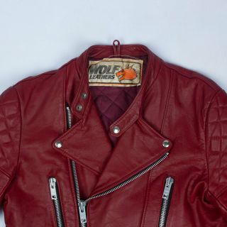 Vintage WOLF leather motorcycle jacket Burgundy M 42 cafe racer punk rock 7
