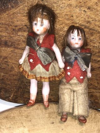 ANTIQUE ALL BISQUE HERTWIG Dollhouse Doll Old GERMAN MINIATURE 2” Pair 2