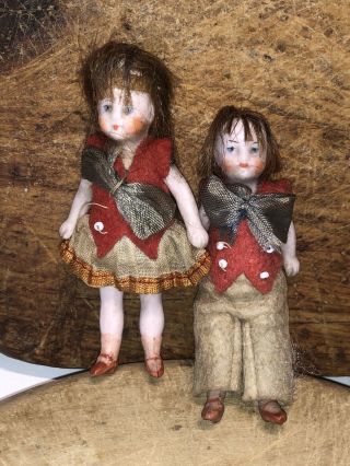 ANTIQUE ALL BISQUE HERTWIG Dollhouse Doll Old GERMAN MINIATURE 2” Pair 4