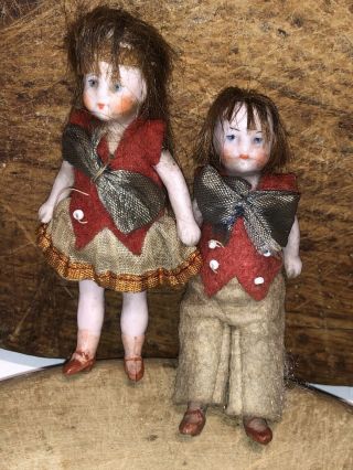 ANTIQUE ALL BISQUE HERTWIG Dollhouse Doll Old GERMAN MINIATURE 2” Pair 6