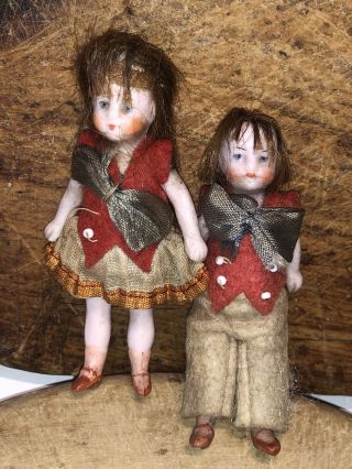 ANTIQUE ALL BISQUE HERTWIG Dollhouse Doll Old GERMAN MINIATURE 2” Pair 8