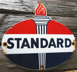 Standard Oil Torch Gasoline Vintage Porcelain Enamel Oil Gas Pump Metal Sign