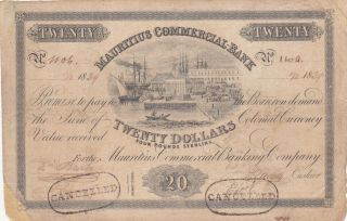 20 Dollars Fine - Banknote Mauritius 1839 Pick - S125 Extra Rare