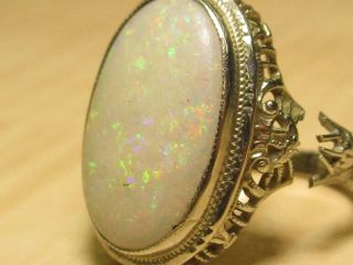 18k White Gold Jewelry Ring Vintage Cutout Design Opal Cabochon Stone Repair 4