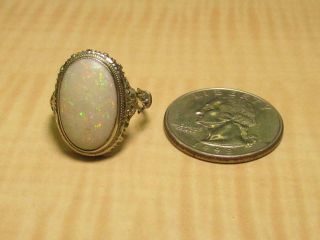 18k White Gold Jewelry Ring Vintage Cutout Design Opal Cabochon Stone Repair 5