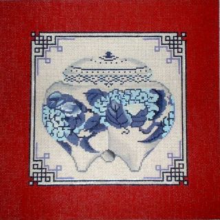 Mzc Vintage Oriental Blue Jar Hp Hand Painted Needlepoint Canvas