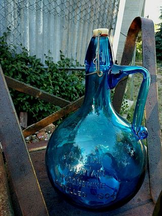 1 Gallon Fancy Moonshine Blue Glass Jug Crownford Italy Vintage 1969 Wire Clasp