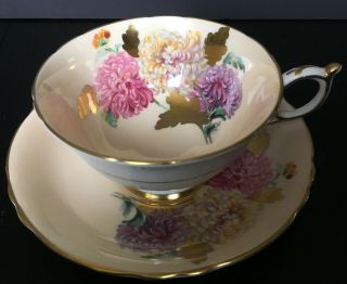 Vintage Paragon Peach Chrysanthemum With Heavy Gold Leaves Cup And Saucer