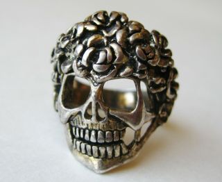 Vintage 80s Gordon Smith G&s Silver Skull Crown Of Roses Skater Ring Size 11