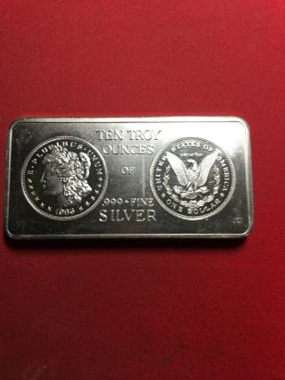 Rare Old 10 Oz.  Art Bar.  999 Fine Silver 1983 Cc Morgan Dollar Bullion Ingot S2