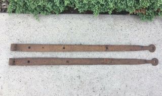 2 Vintage Antique Forged Iron Barn Door Straps Hinges Architectural 33 - 34 Inch