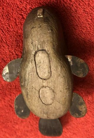 Vtg Beaver Ice Fishing Spearing Decoy Paint Lead Weights Glass Eyes 4