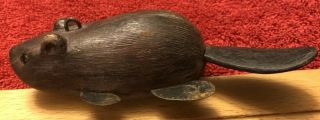 Vtg Beaver Ice Fishing Spearing Decoy Paint Lead Weights Glass Eyes 7