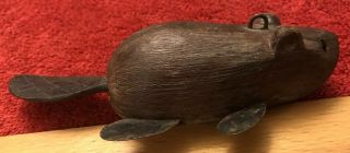 Vtg Beaver Ice Fishing Spearing Decoy Paint Lead Weights Glass Eyes 8