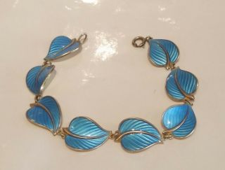 Vintage Hans Myhre Norway Sterling Silver Blue Enamel Pin Earrings Bracelet Set