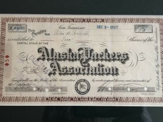 vintage authentic Alaska Packers Association stock certificate.  1917 Framed. 2