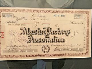vintage authentic Alaska Packers Association stock certificate.  1917 Framed. 4