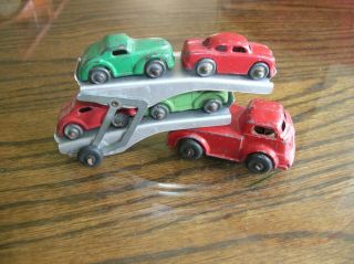 Vintage Barclay Double Decker Car Carrier Auto Transport Truck Toy W/ 4 Cars