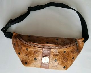 Mcm Vintage Cognac Visetos Leather Monogram Fanny Pack Hip Adjustable Belt Bag
