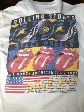 Vintage Rolling Stones Shirt L 1989 Steel Wheels North American Tour Concert Tee