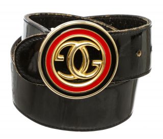 Gucci Black Patent Leather Gg Logo Vintage Belt