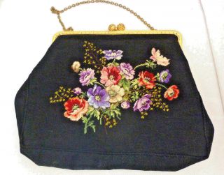 French Antique Hand Bag Embroided,  Purse 1930 
