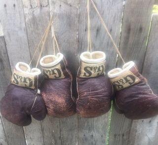 Vintage Set Of (2) Pairs G&s Boxing Gloves 43 Essex St.  York