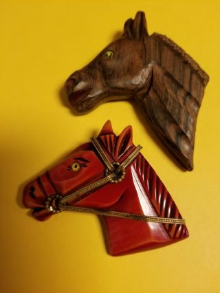 Vintage Carved Bakelite Horse Head Pin