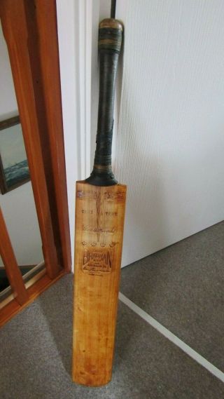 Vintage Cricket Bat Don Bradman Signed " Sykes " 4 Crown " Worlds Records "