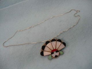 Vintage Sterling Inlay Sun Face Pin/necklace Zuni
