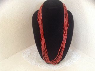 Vintage African Trade Beads (look Like Coral) Six Strand Necklace