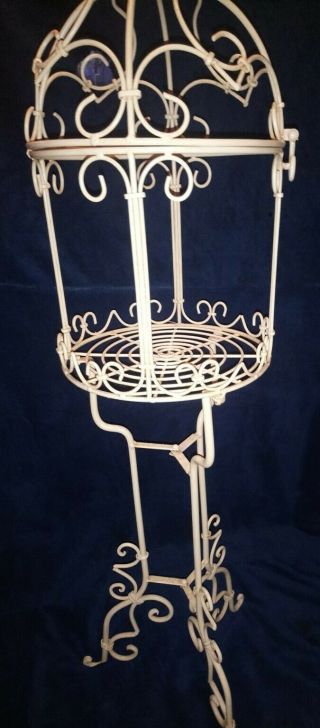 Vintage White Decorative Wrought Iron Domed Plant/bird Cage