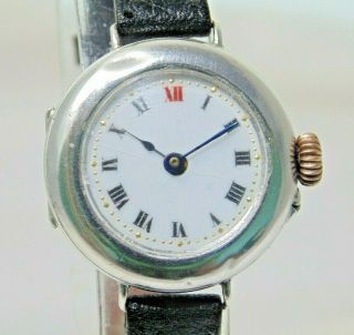 Terrific Vintage 1915 Women’s Sterling Silver Trench Watch – Serviced,  Glass