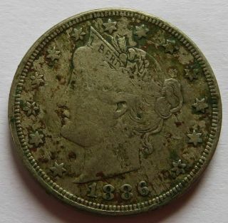 1886 Liberty V Nickel,  Scarce Date Vintage 5c Coin (022259c)