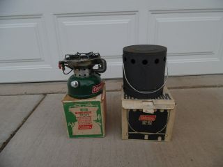 Vintage Coleman 502 - 700 Sportster Camp Stove 5/77 And 502 - 952 Heat Drum