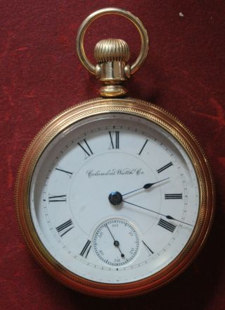 1888 Columbus Watch Co.  Gold Plated Pocket Watch 16 Size,  Not Running