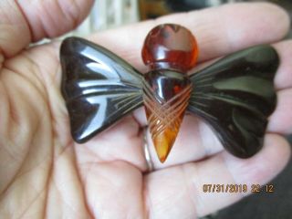 Vintage Bakelite Butterscotch 2 Piece Large Carved Moth/butterfly Pin
