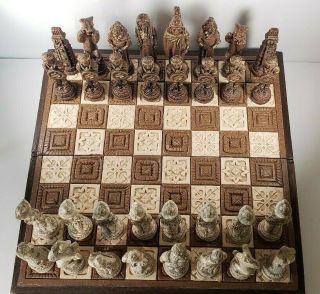 Chess Set Vintage Spanish Conquistadors vs Incas Mayan Indians Aztec,  Very Heavy 3