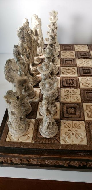 Chess Set Vintage Spanish Conquistadors vs Incas Mayan Indians Aztec,  Very Heavy 7