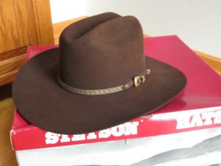 Stetson Cowboy Hat 4x Beaver Fur Chocolate 7 3/8 Vintage W/ Box (r709)