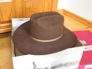 Stetson Cowboy Hat 4X Beaver Fur Chocolate 7 3/8 Vintage w/ Box (R709) 6