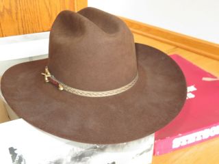 Stetson Cowboy Hat 4X Beaver Fur Chocolate 7 3/8 Vintage w/ Box (R709) 7