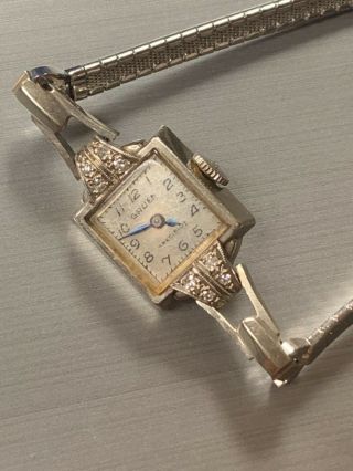 Vintage Womens Ladies Gruen Precision Watch 14k White Solid Gold W/band